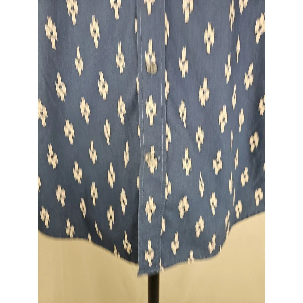 Banana Republic Mens Large Slim Fit Navy Blue Ikat Print Button Down Shirt